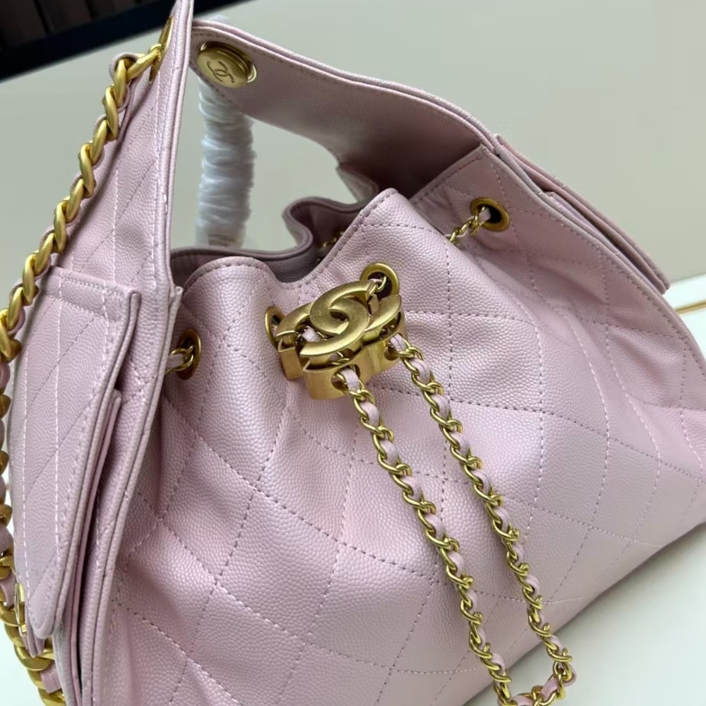 Chanel 25 Small Handbag Grained And Gold Tone Metal Light Pink 26cm AS5293 B20304 NAGEO