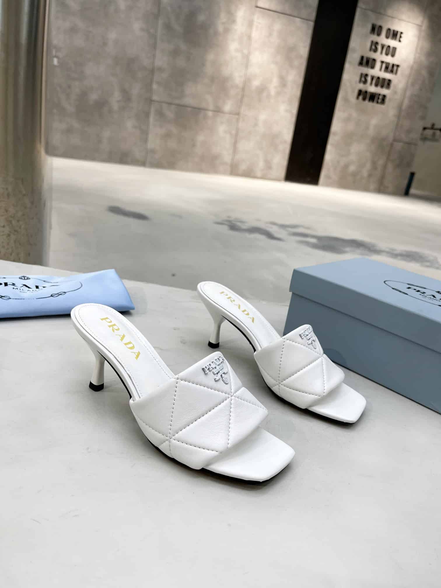 Prada Quilted Nappa Leather Heeled Sandals White 1Xx583 038 F0009 F B065