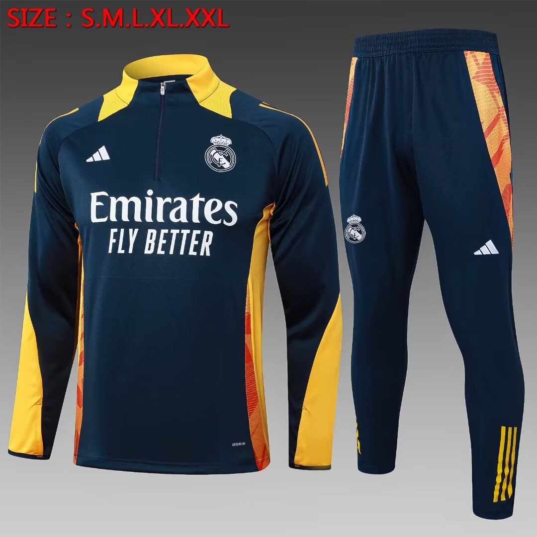 2024/2025 Real Madrid Half-Pull Training Suit Royal Blue Football Shirt 1:1 Thai Quality