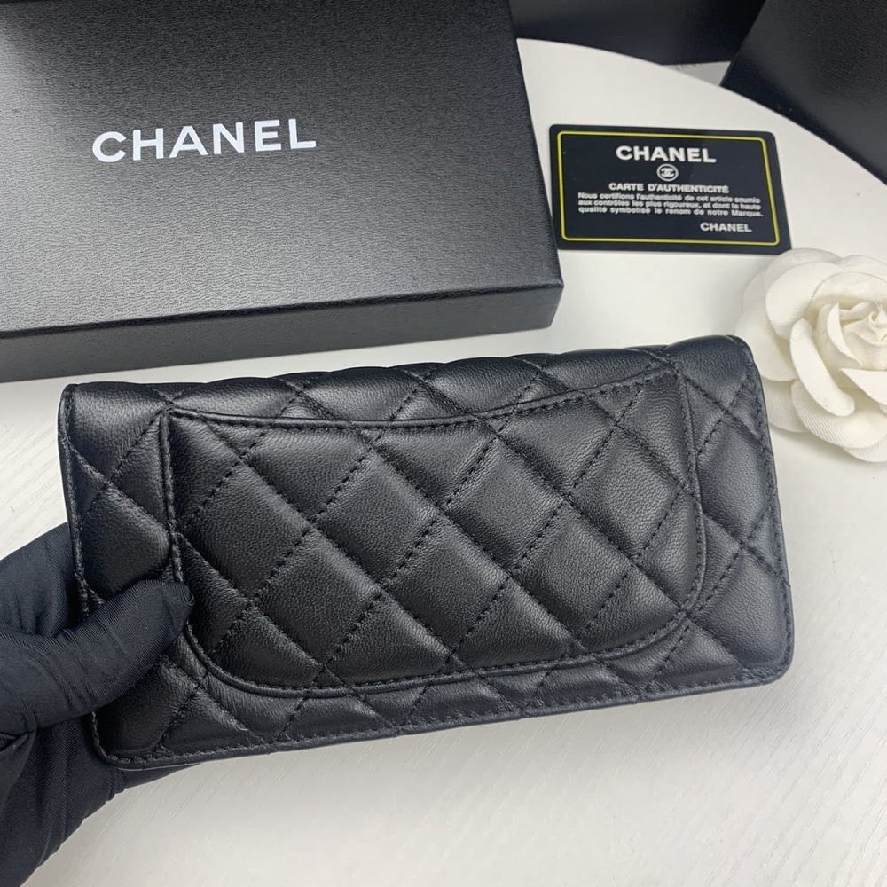 Chanel Quilted Classic Long Flap Wallet Black 19Cm