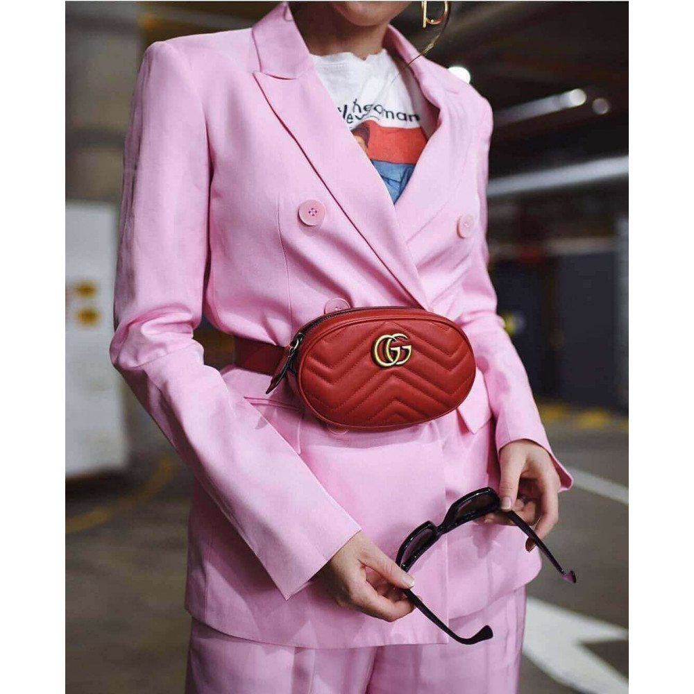 Gucci GG Marmont Matelasse Leather Belt Bag Red