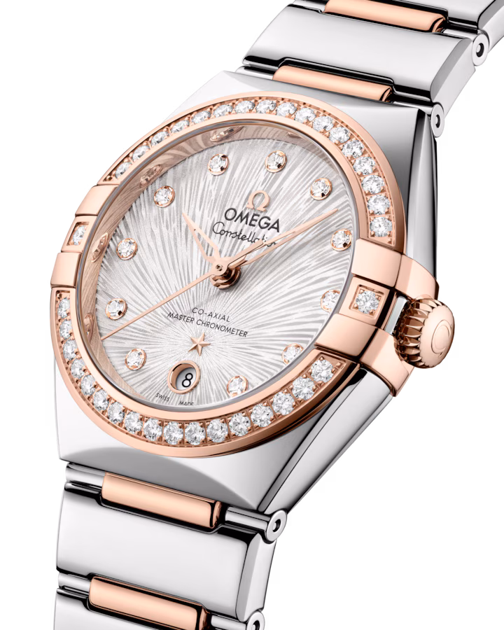 Omega Constellation 29mm Steel And Sedna Gold Case Diamond Bezel PVD Canopus Gold Silver Dial 131.25.29.20.52.003