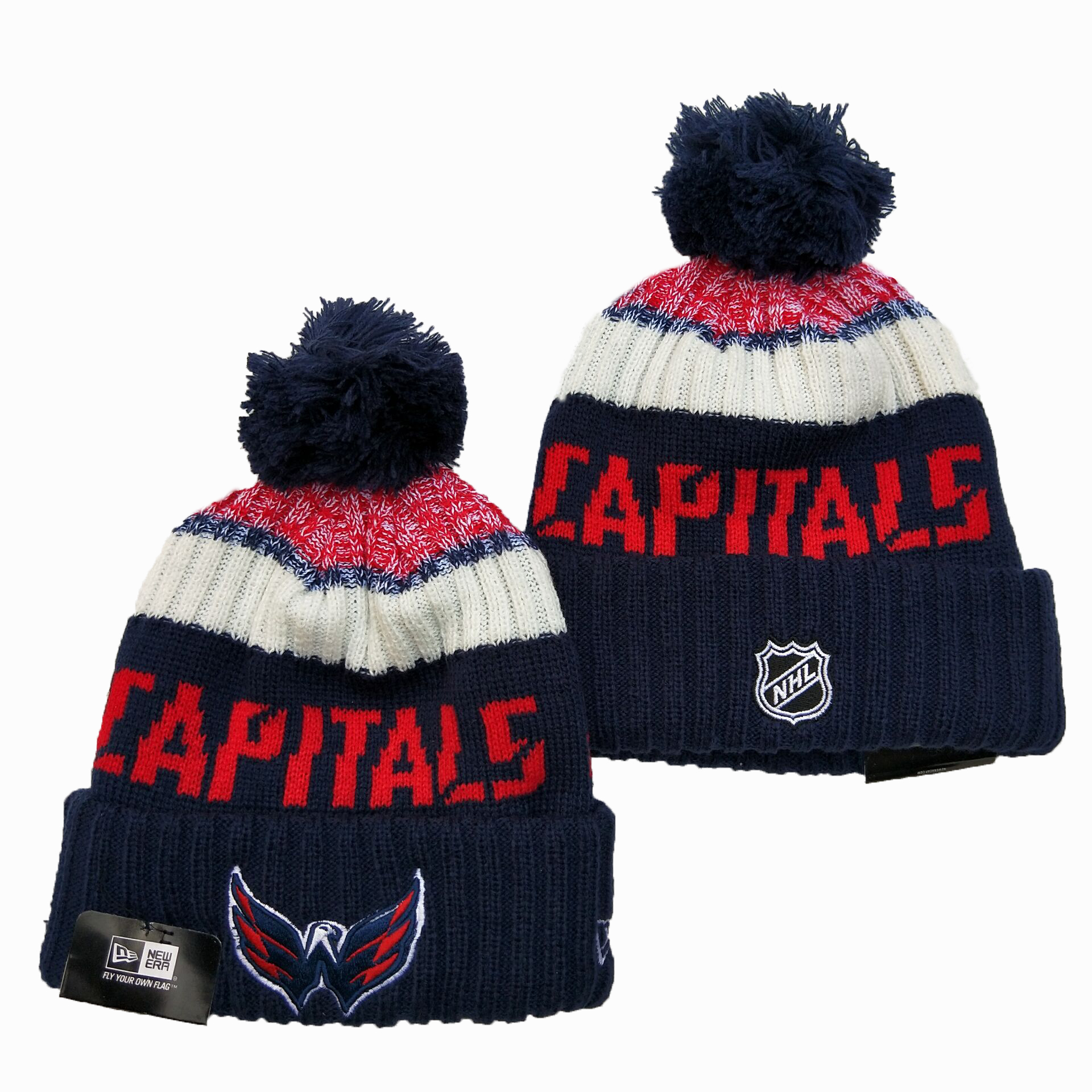 Men's black Washington Capitals knit cap with pom