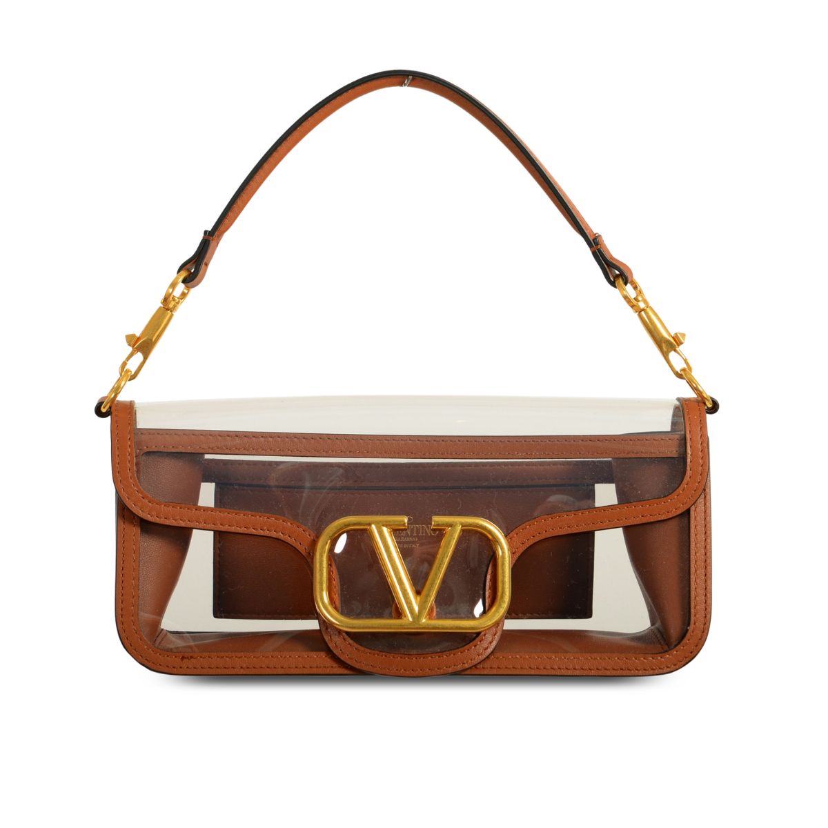 Valentino Garavani Locò Pvc And Leather Shoulder Bag Brown 24Cm