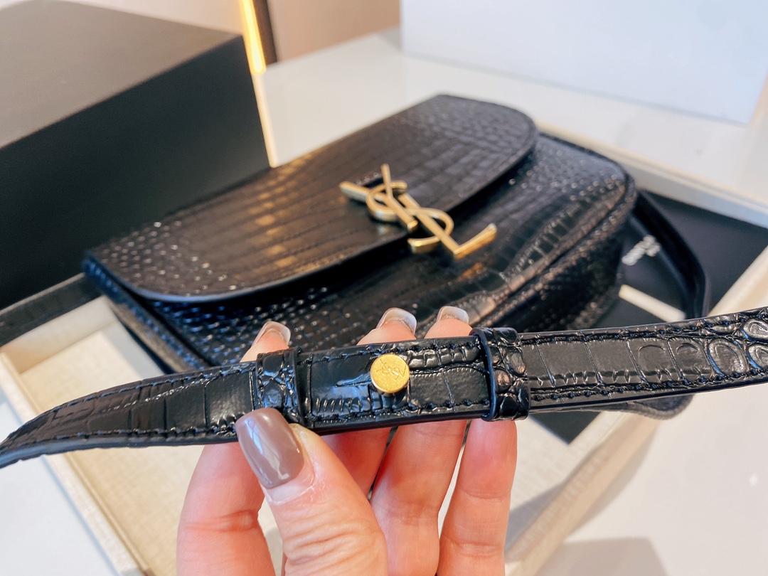 Saint Laurent Kaia Medidum Embossed Leather Black Gold Bag 23Cm