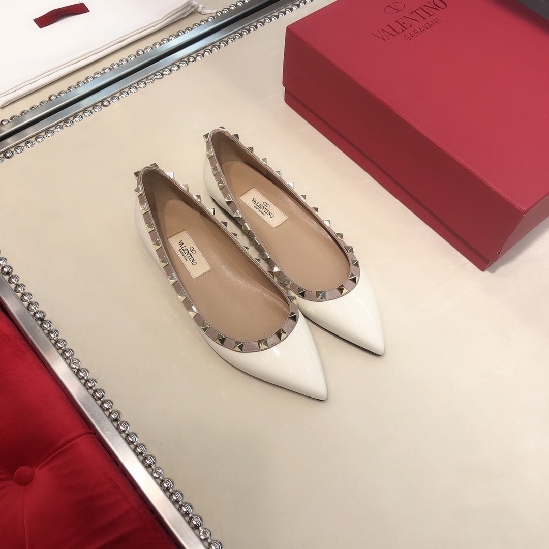 Valentino Patent Rockstud Ballet Flat White