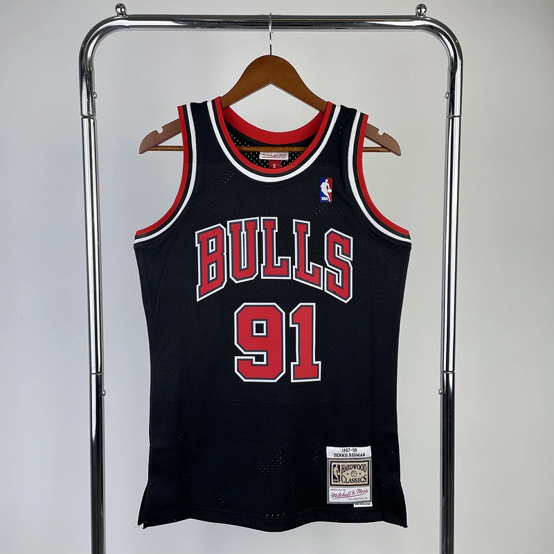 1997-98 NBA Chicago Bulls 91 RODMAN Black Basketball Jersey