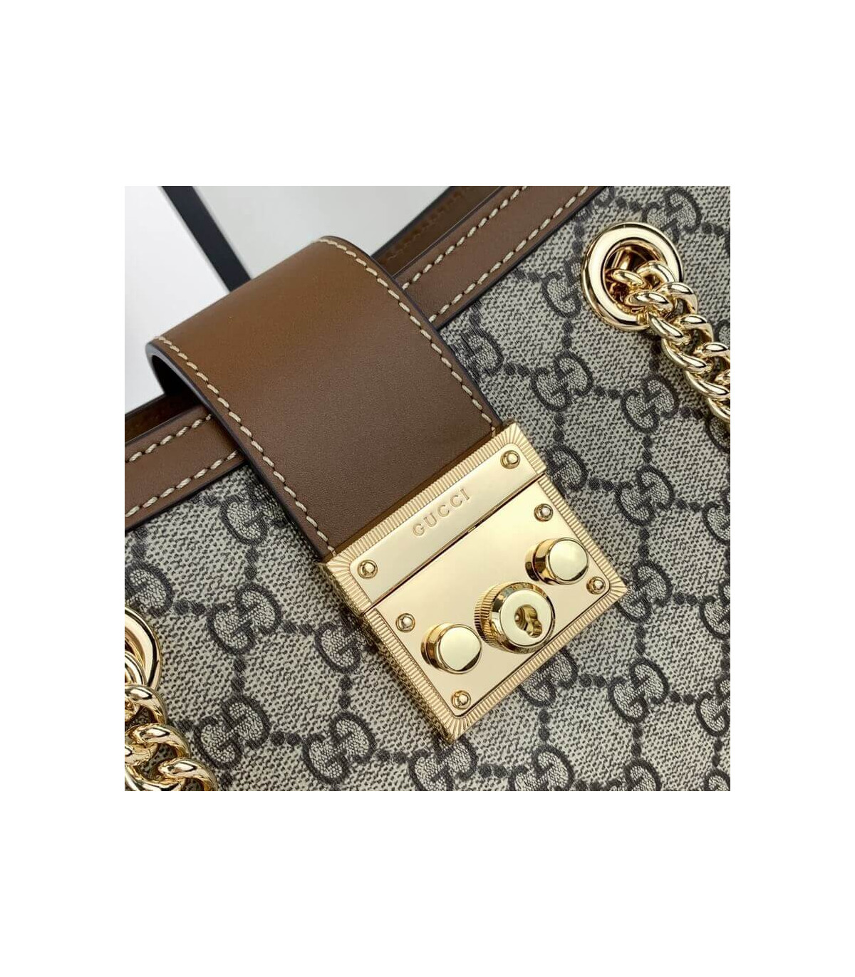 Gucci GG Supreme Padlock Small Shoulder Bag Brown 26cm