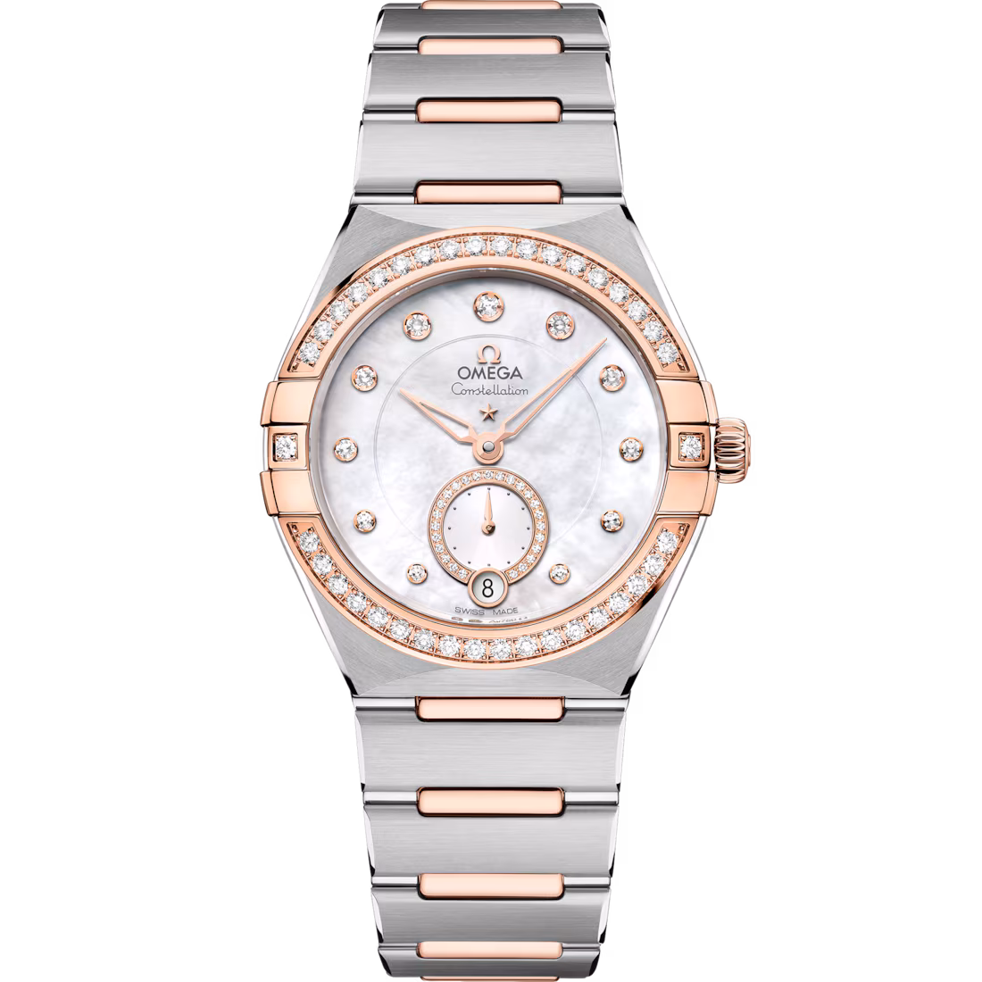Omega Constellation 34mm White Dial with Diamonds Stainless Steel and Sedna™ 18k Rose Gold Bracelet 131.25.34.20.55.001