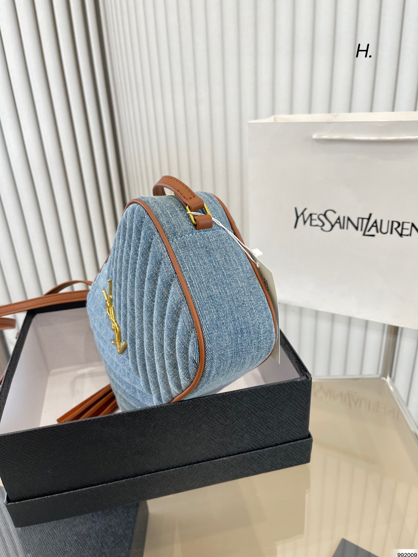 Saint Laurent Women’S Blue Mini Lou Denim Camera Bag 23Cm