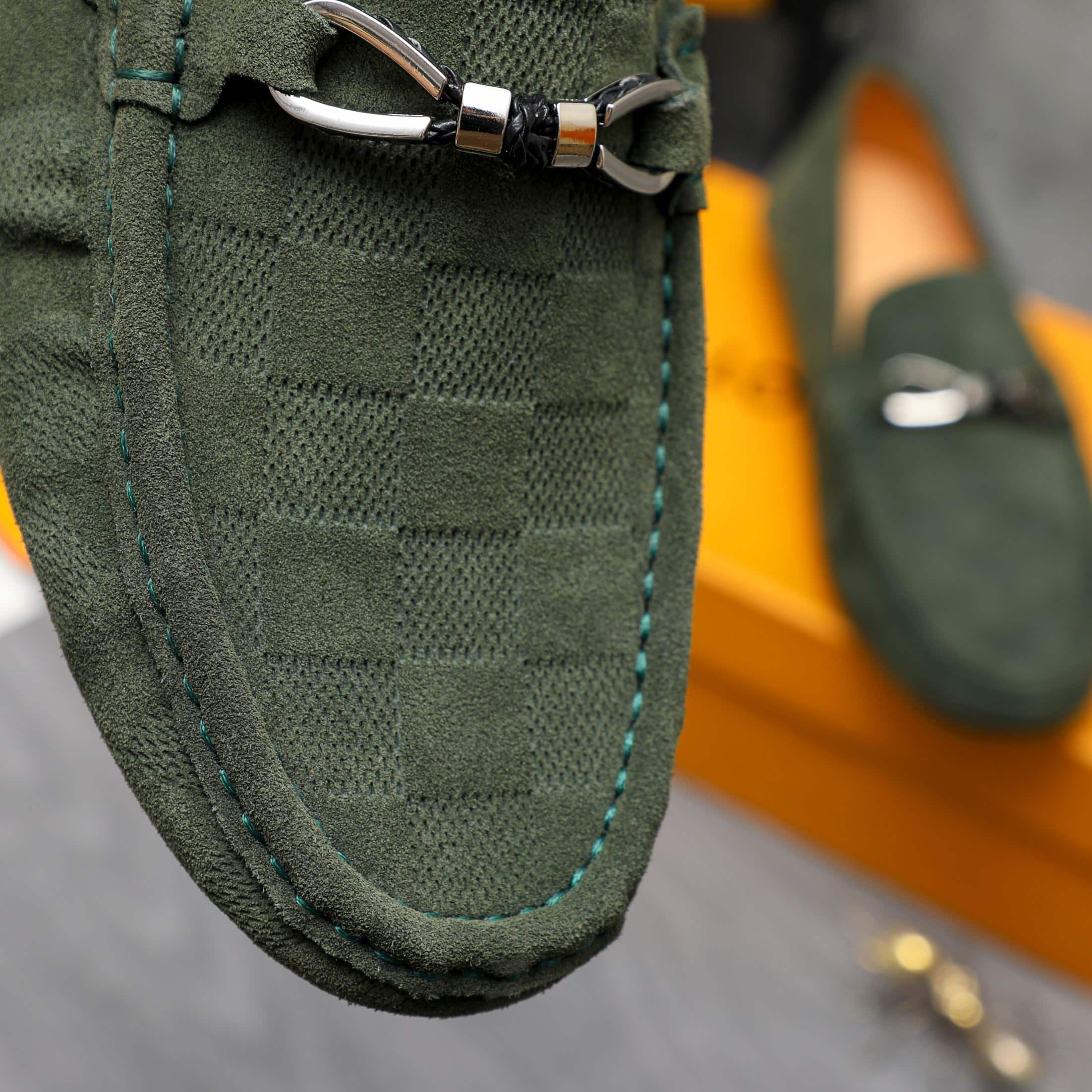 Louis Vuitton Lv Damier Suede Leather Loafers In Dark Green