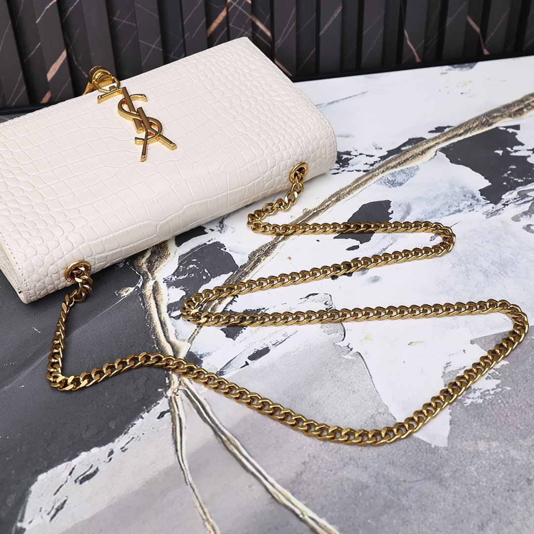 Saint Laurent Kate Medium Chain Bag With Tassel In Shiny White