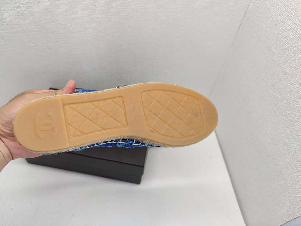 Chanel Espadrilles Cotton Tweed And Grosgrain Blue G29762 Y56424 K5509