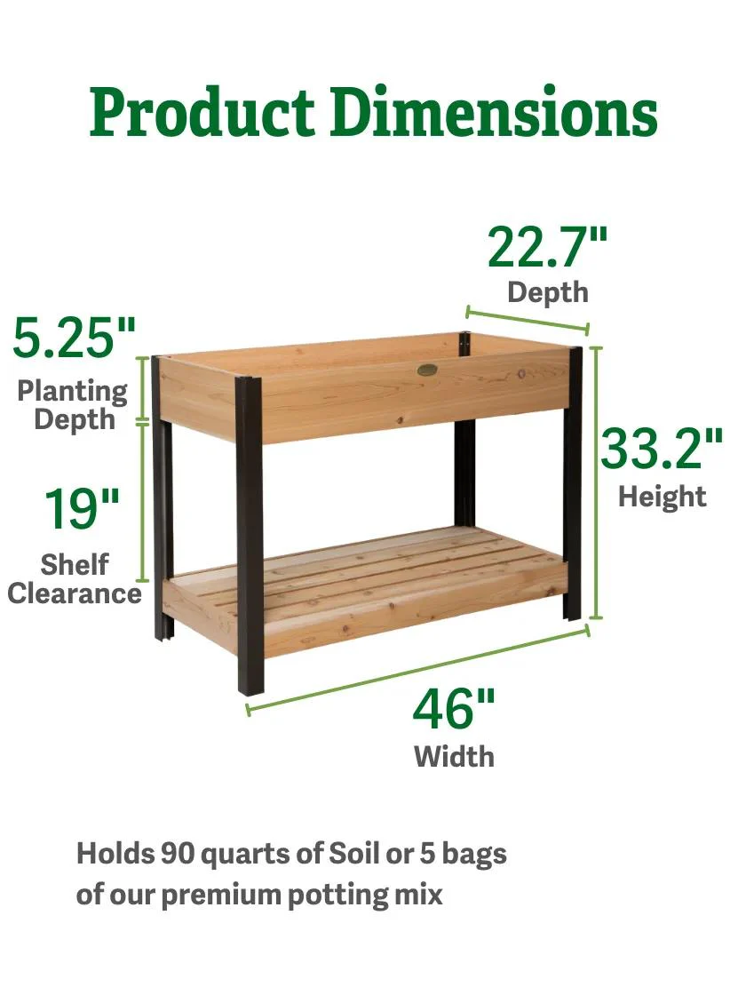Elevated Cedar Patio Garden with Shelf, 2' x 4'