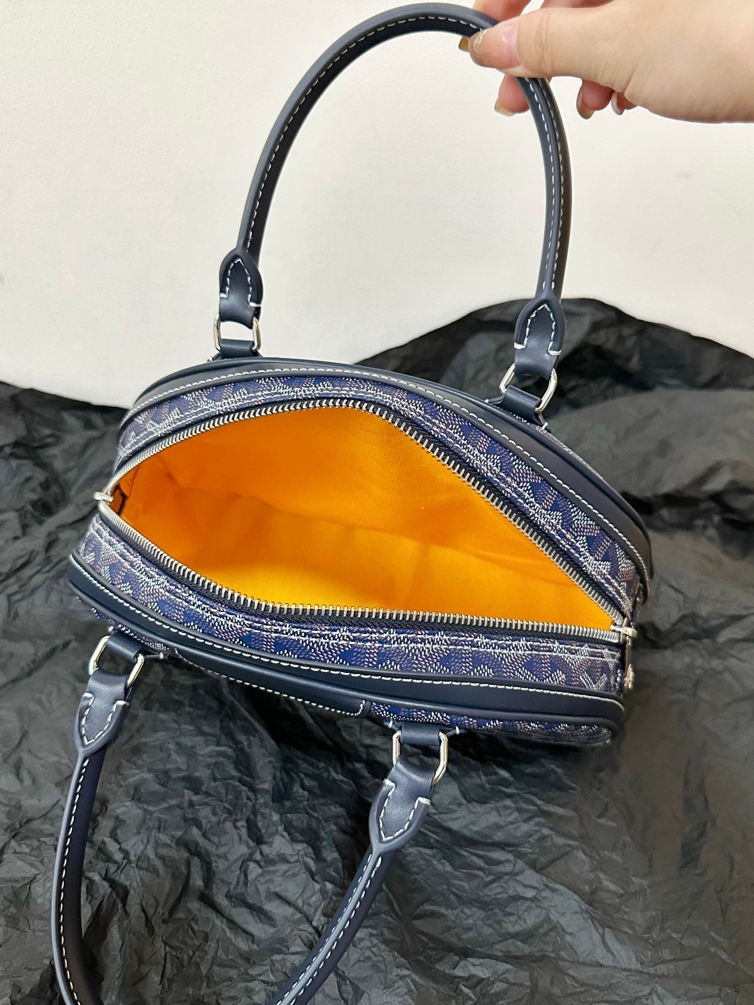 Goyard Goya Bowling Ball Small Navy Blue Canvas 27cm