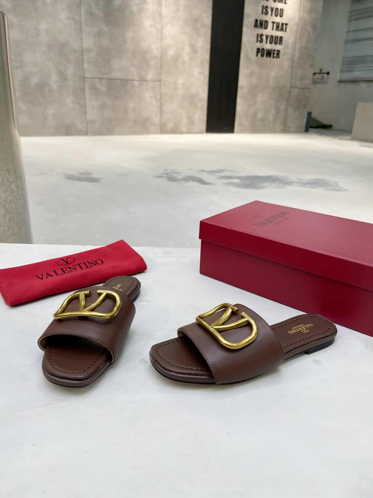 Valentino Garavani VLogo Signature Slide Sandal Brown
