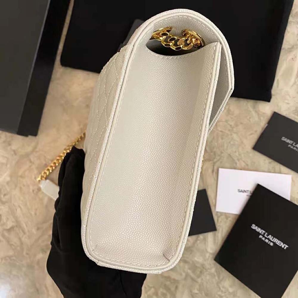 Saint Laurent Envelope Small Bag In Mix Matelasse Grain De Poudre Embossed White