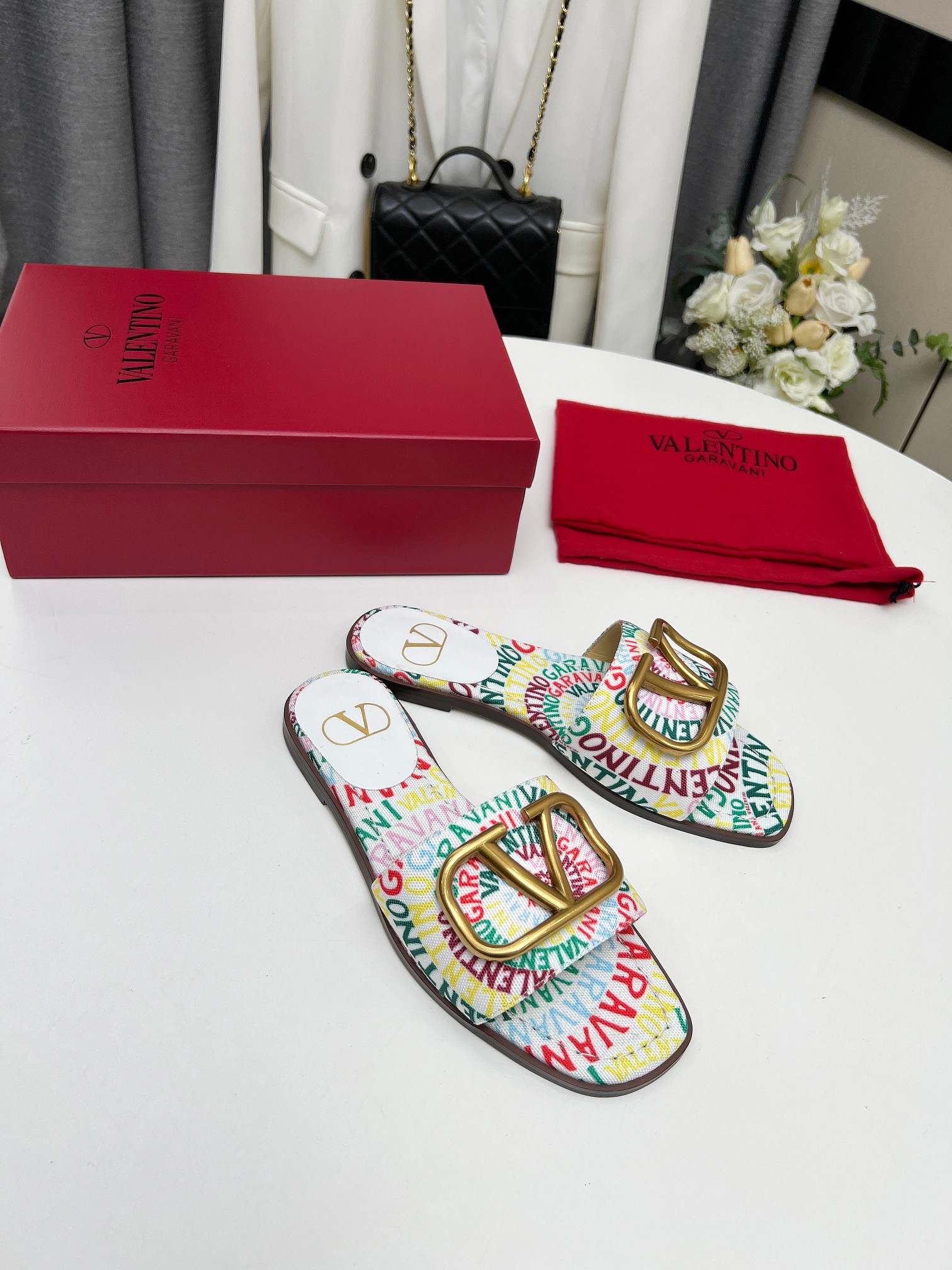 Valentino Garavani Escape Slide Sandal In Canvas With Valentino Loop Print Ws0Bd5Ful Qd7