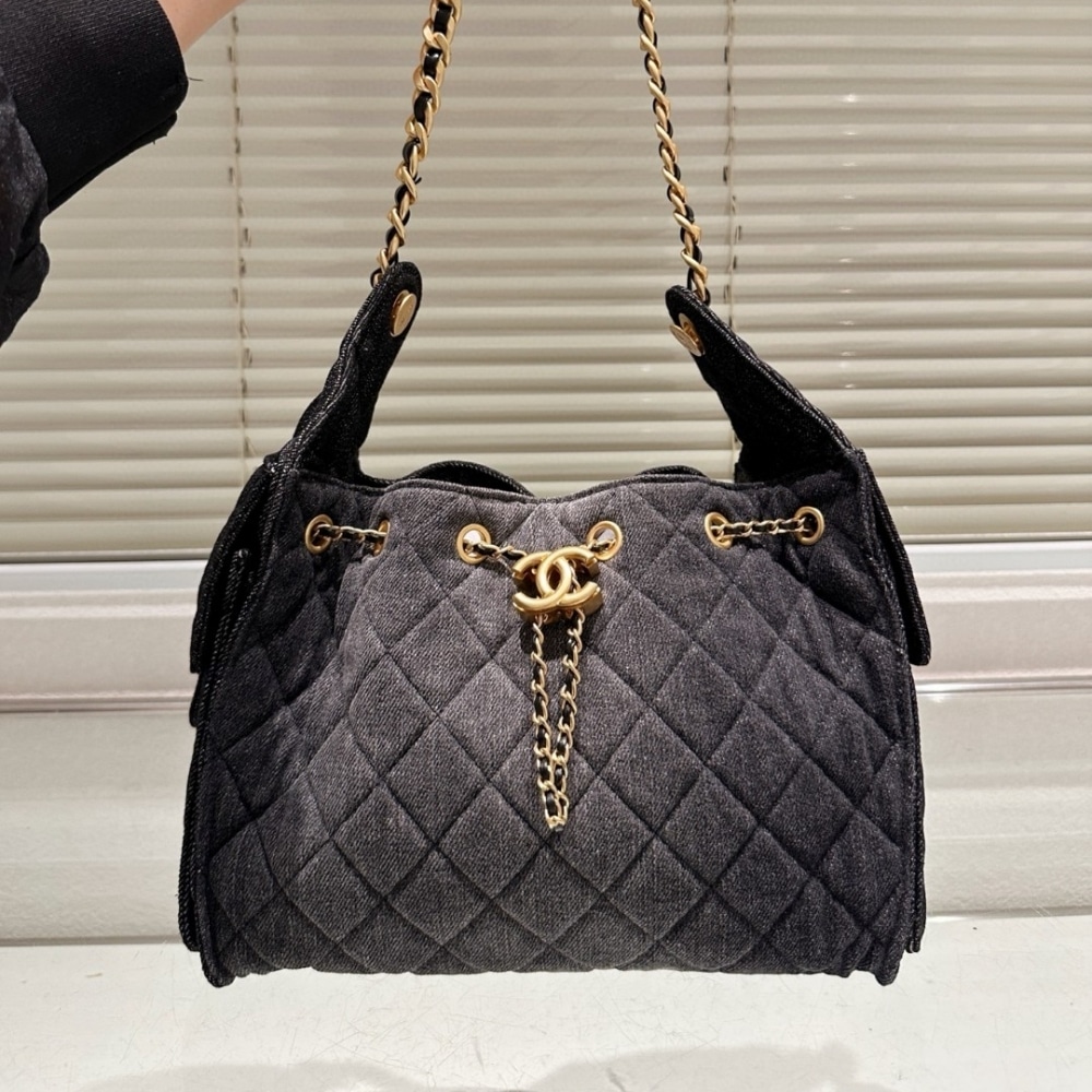Chanel 25 Small Handbag Washed Denim Black 26cm AS5293 B20520 U0725