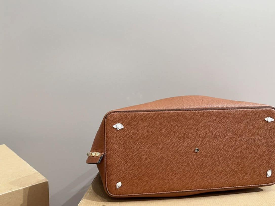 Valentino Garavani Rockstud Leather Tote Brown 36Cm