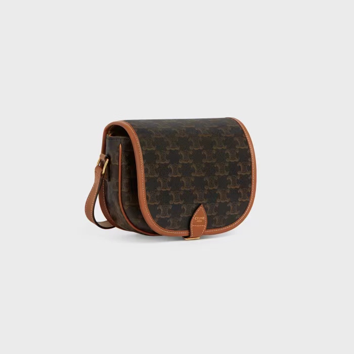 MEDIUM FOLCO BAG IN TRIOMPHE CANVAS AND CALFSKIN TAN