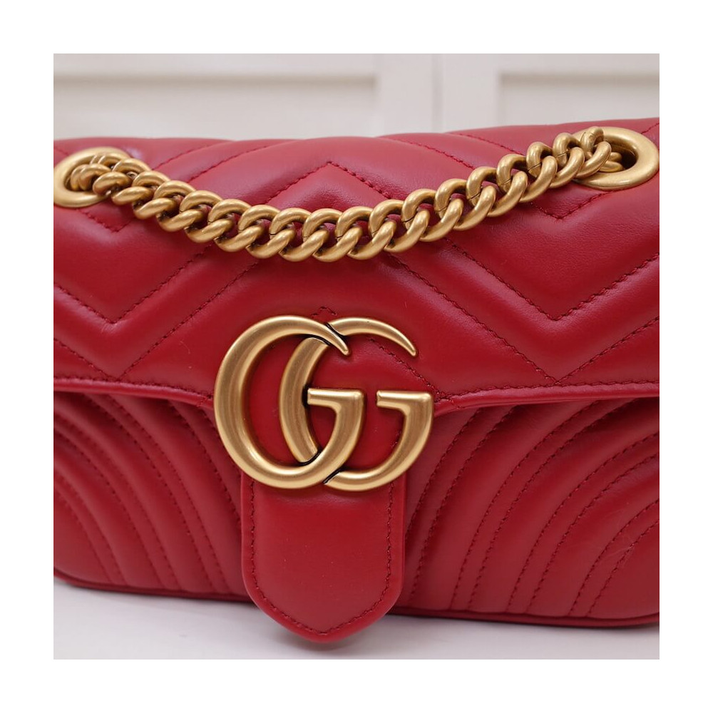 Gucci GG Marmont Matelasse Chevron Leather Mini Bag Red