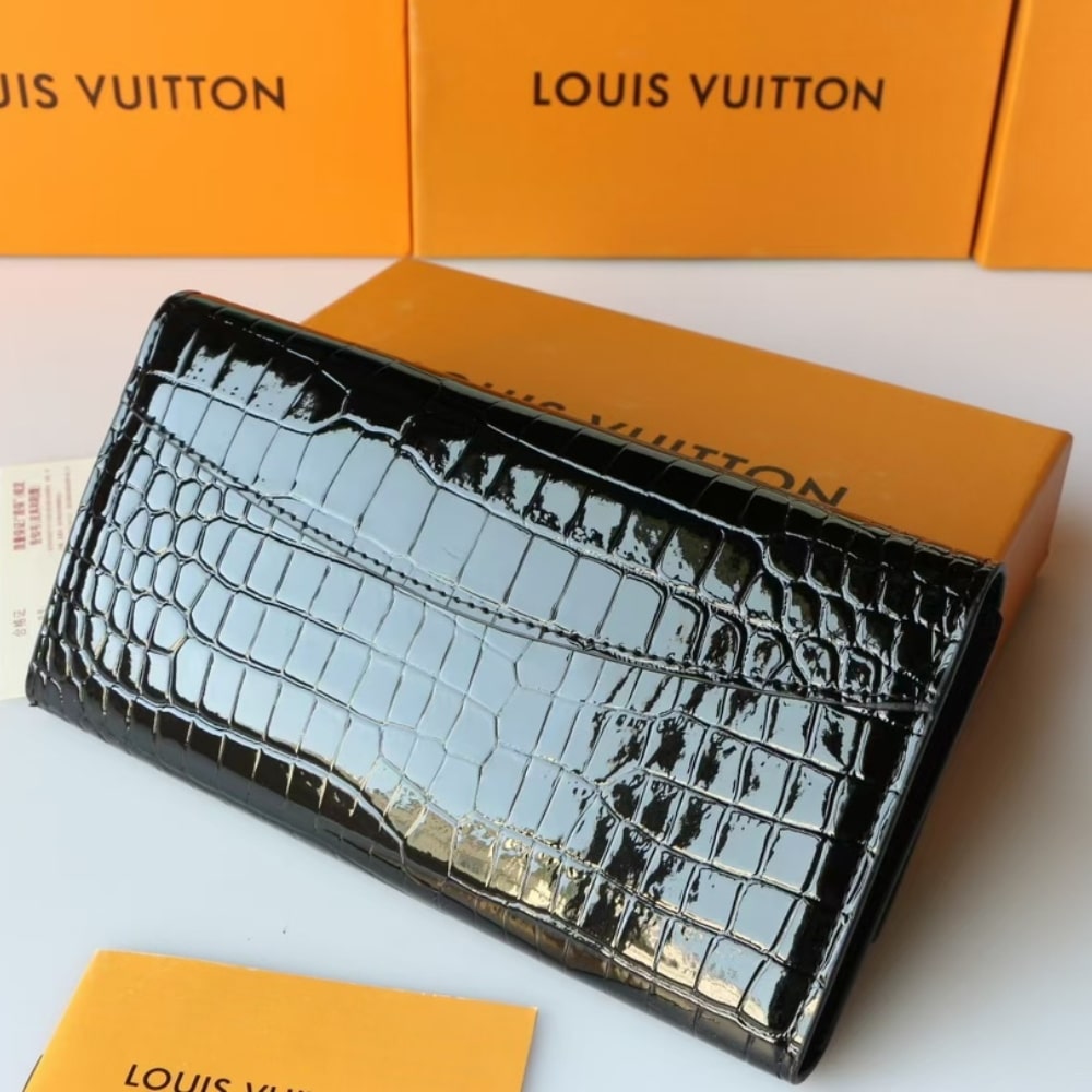 Louis Vuitton Capucines Crocodile Leather Long Wallet Black 20cm