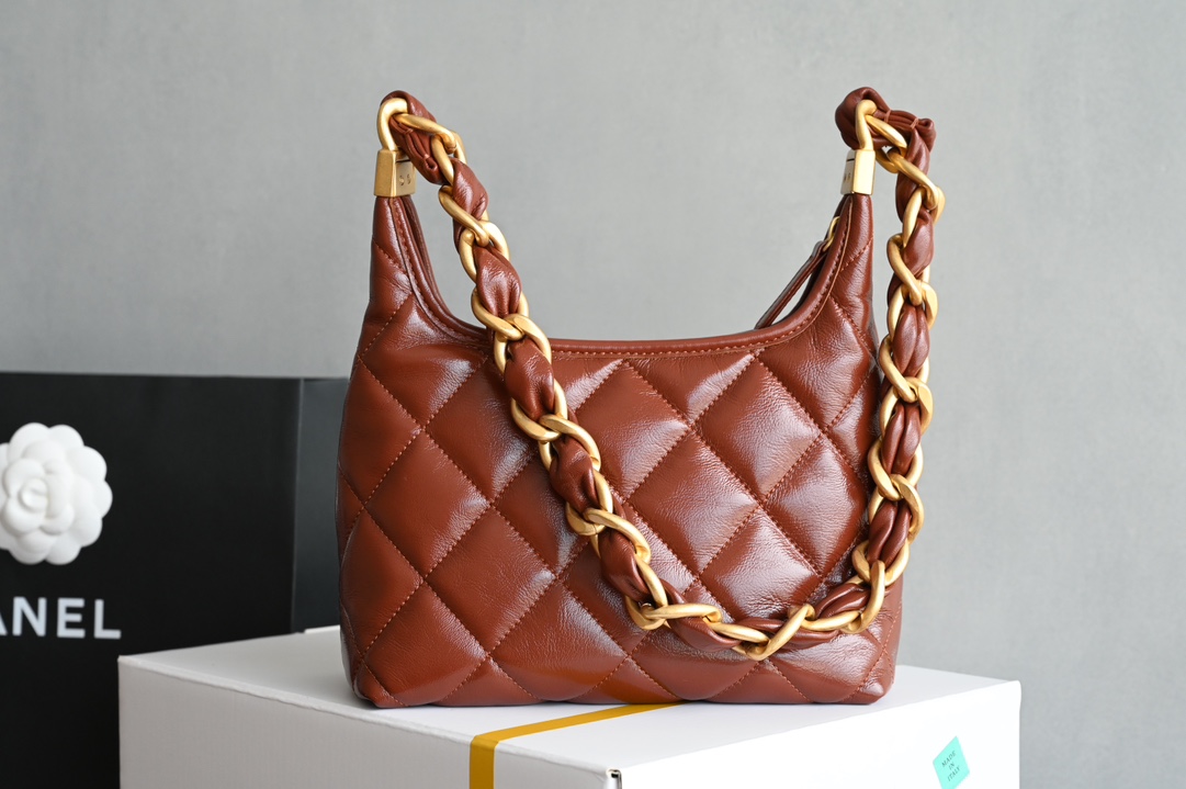 Small Hobo Bag in Caramel Quilted Waxed Lambskin with Vintage Gold-Tone Metal (Model AS4922)