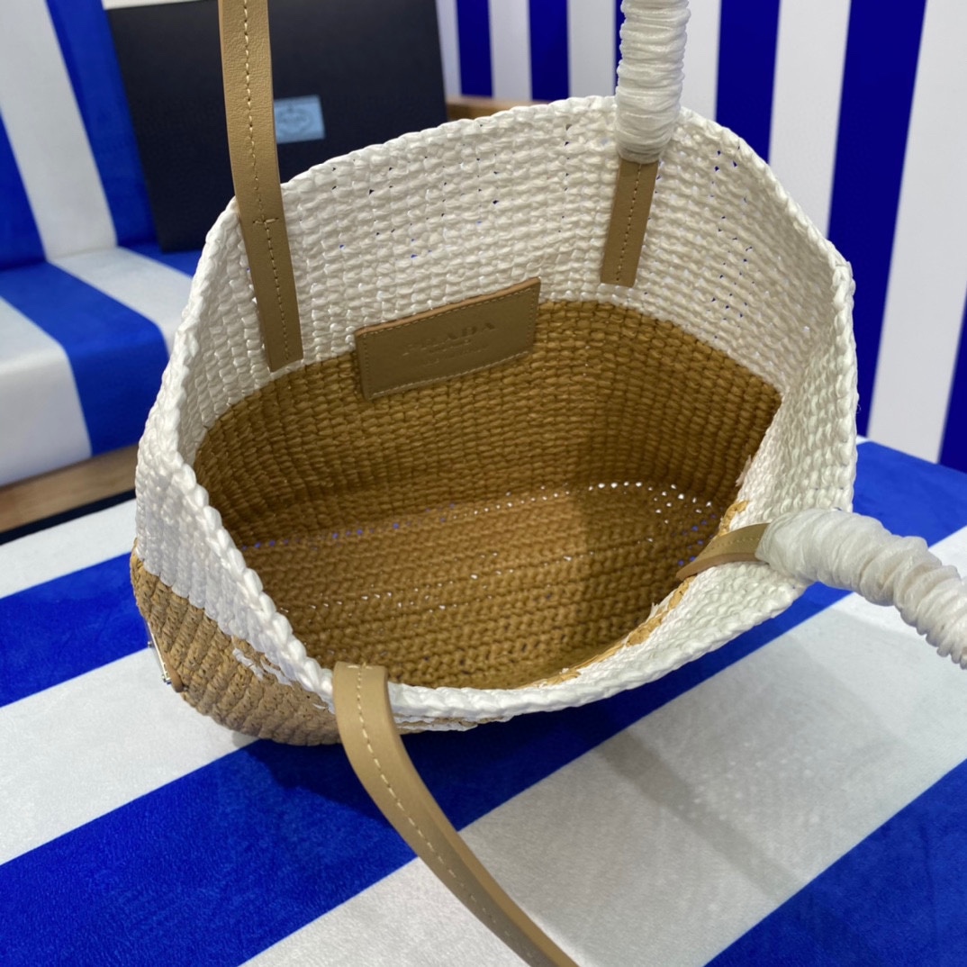 Prada Raffia Tote Bag Beige 23cm