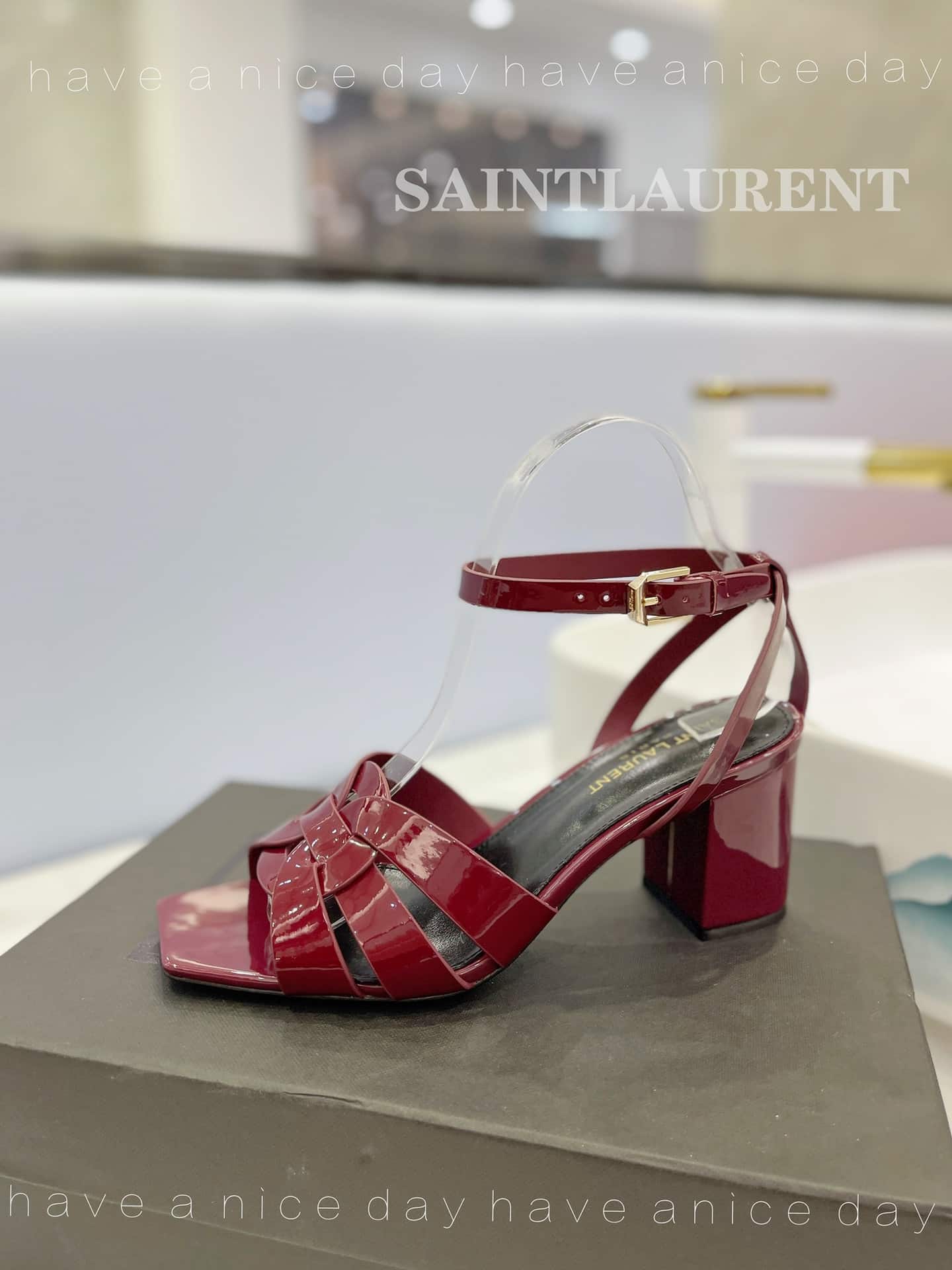 Saint Laurent Tribute Leather Sandals Burgundy