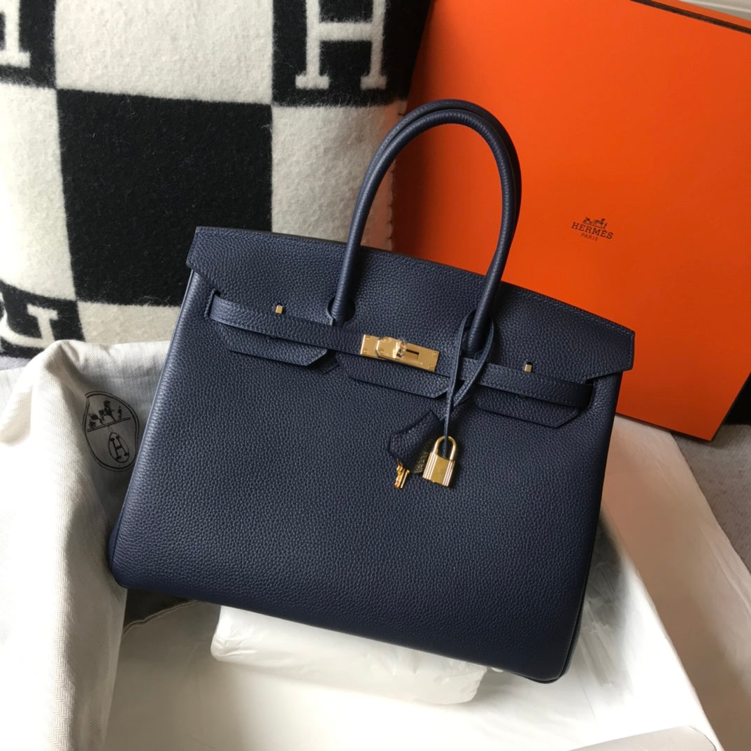 Hermes Birkin 35Cm Navy Togo Leather Gold Hardware