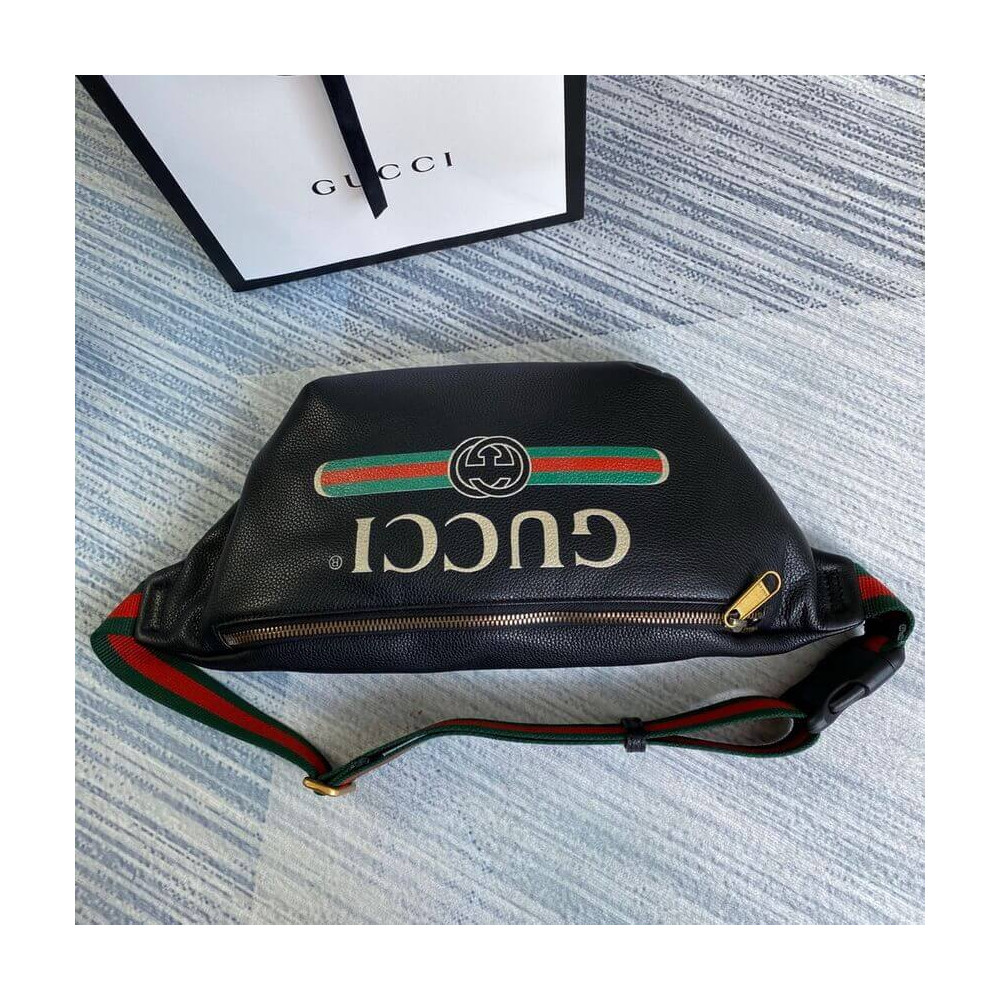 Gucci Print Leather Belt Bag Black