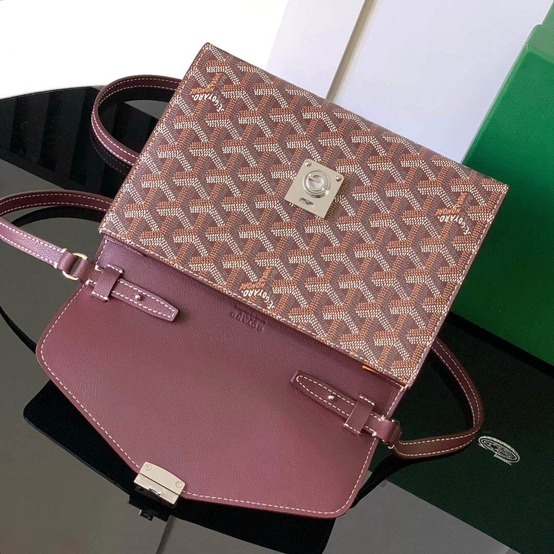 Goyard Chypre Wallet-Pouch 21 Cm Wine Red Goyardine Canvas And Calfskin