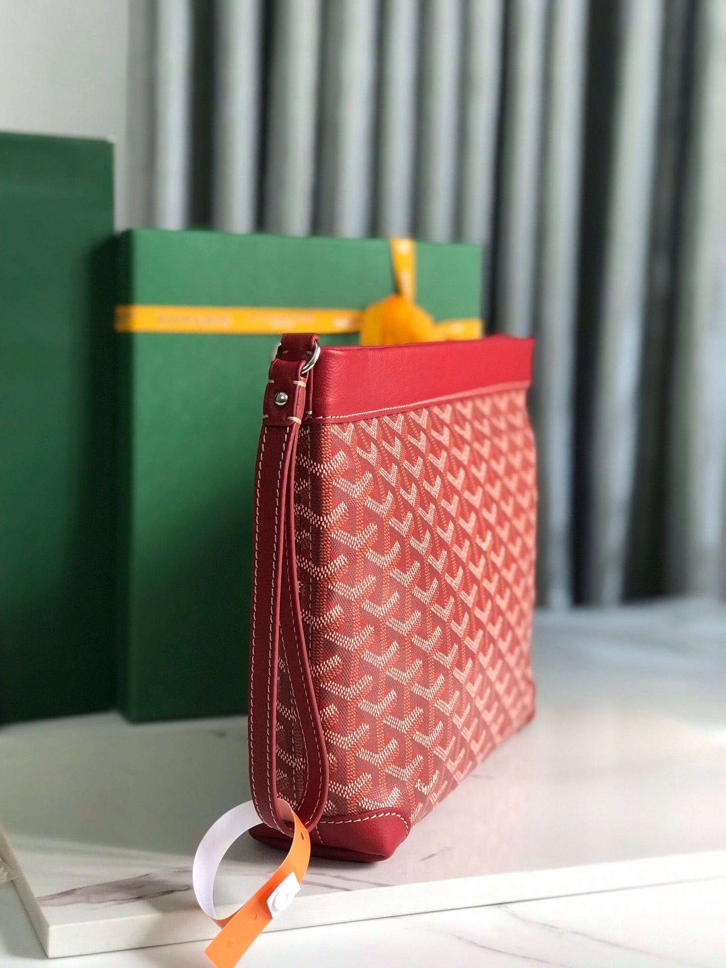 Goyard Conti Pouch 24cm Classic Red Lambskin And Goyardine Canvas