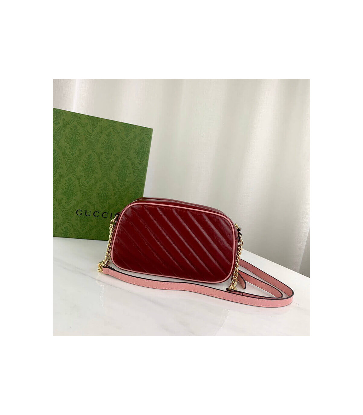 Gucci GG Marmont Small Shoulder Bag Red and Emerald Leather