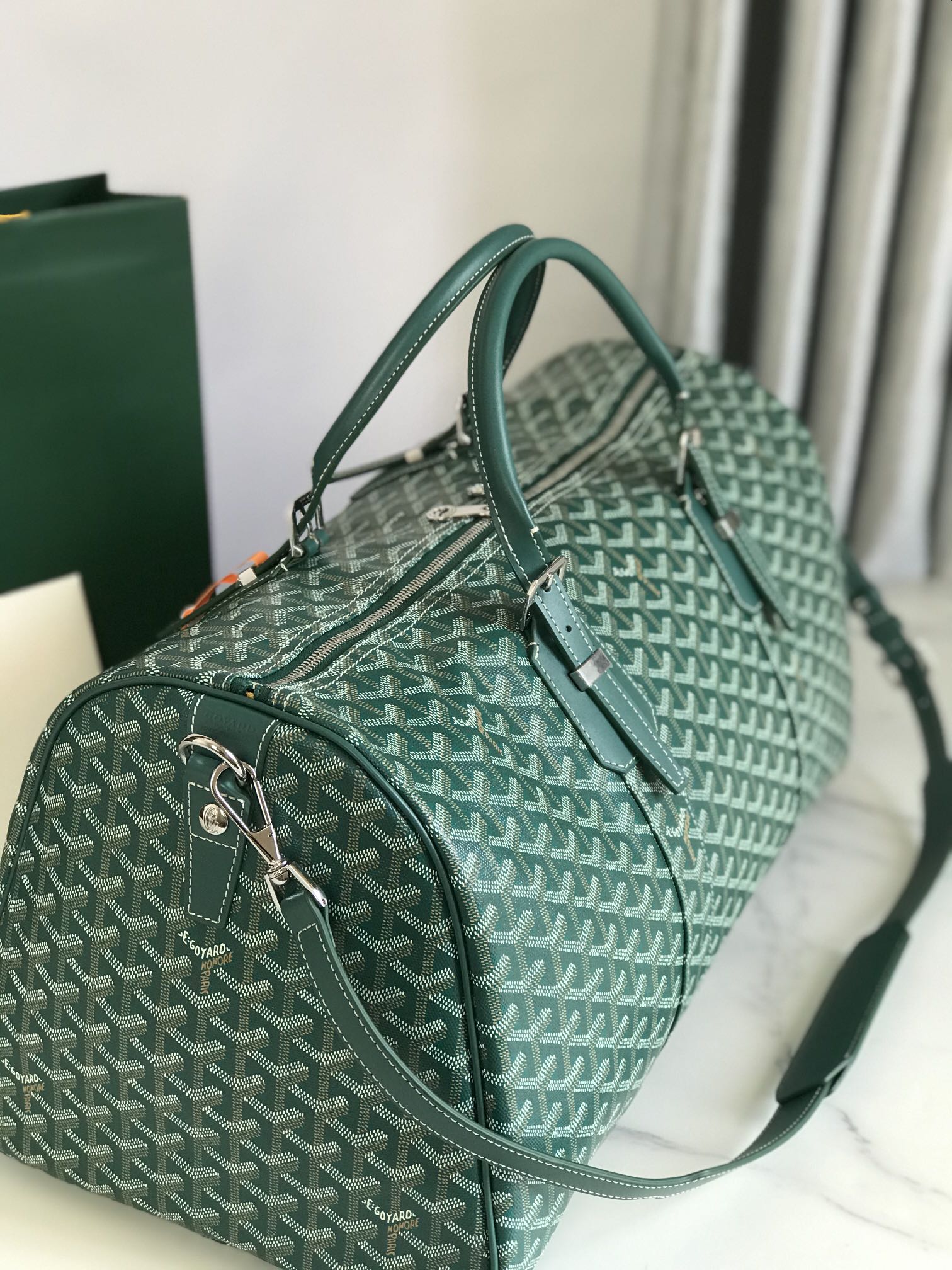 Goyard Boston 50cm Bag Green Goyardine Canvas And Calfskin Trim
