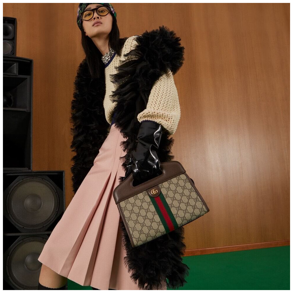 Gucci Ophidia Small Tote With Web Brown