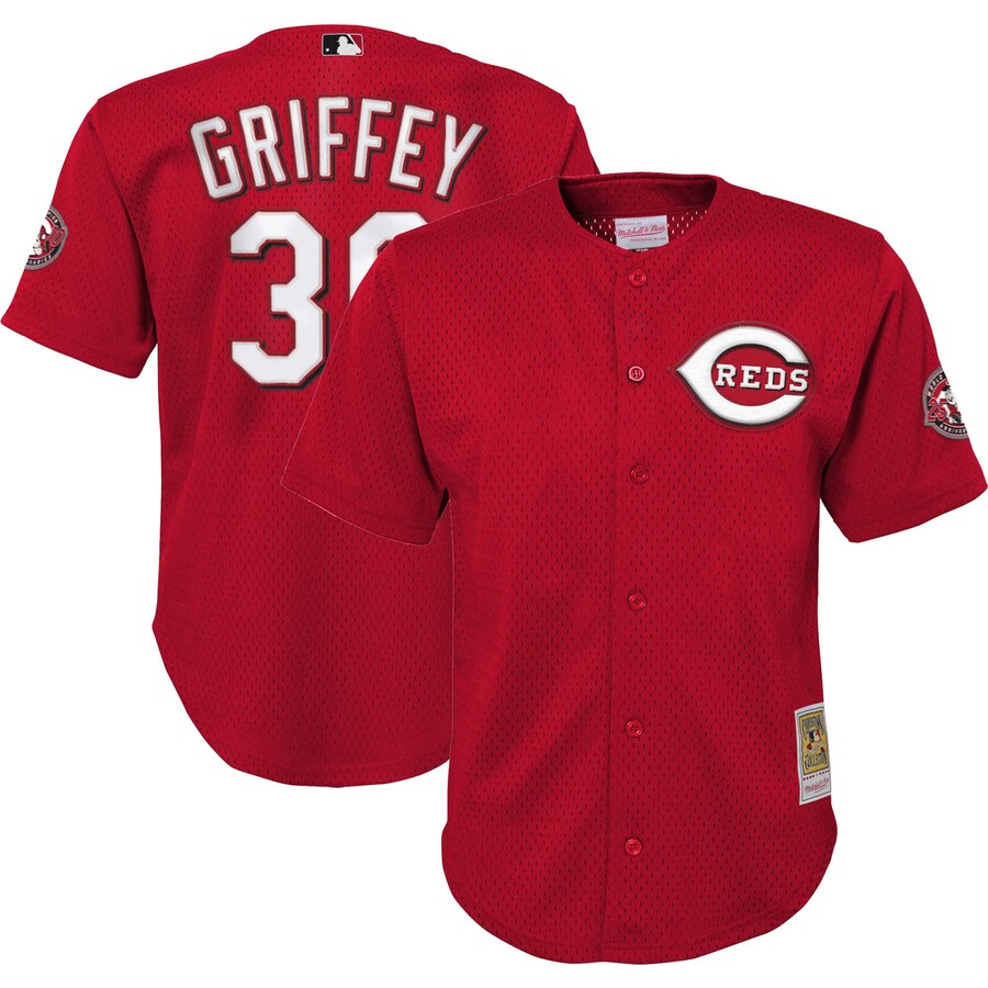 Ken Griffey Jr. Cincinnati Reds Mitchell&Ness Youth Cooperstown Collection Mesh Batting Practice Jersey Red