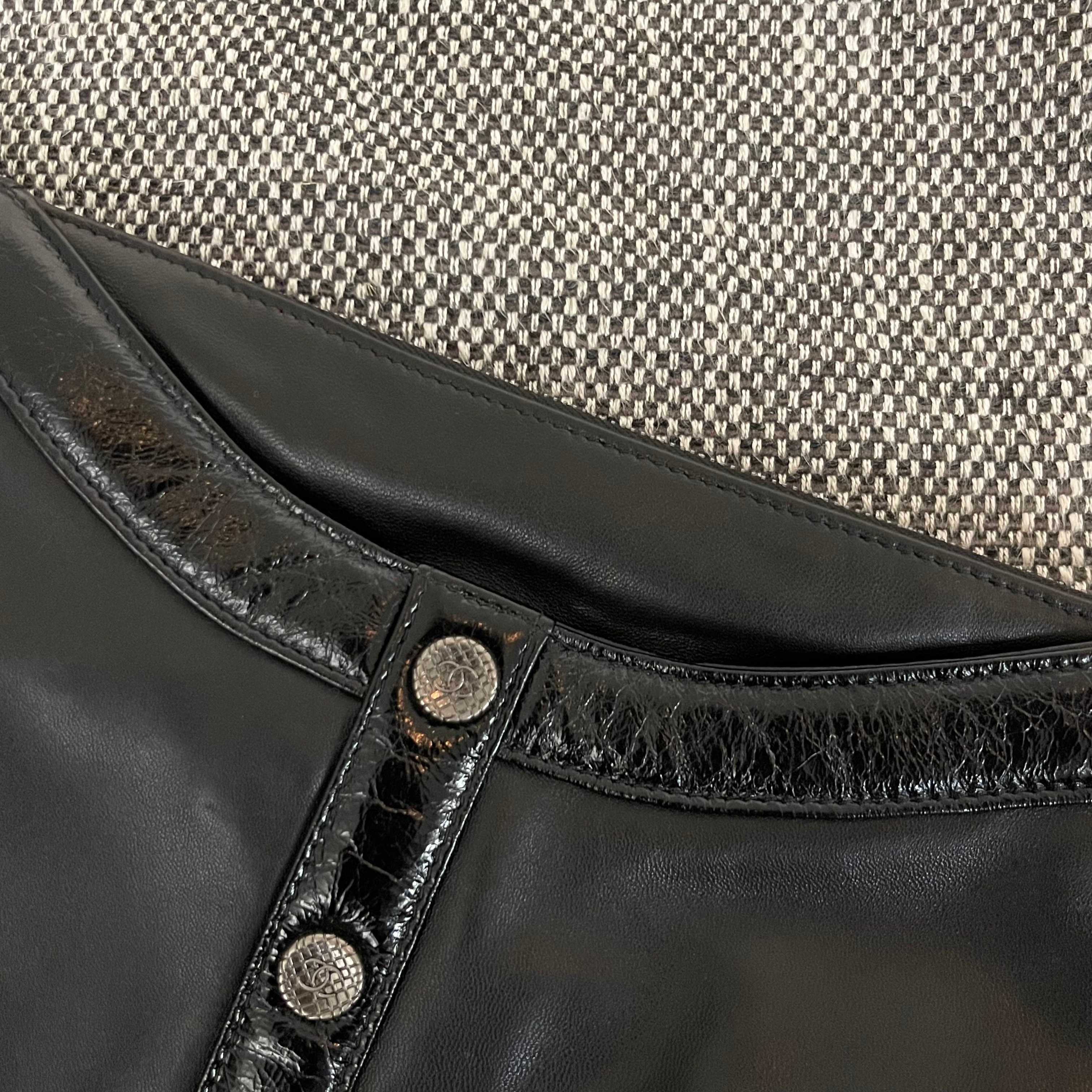 Vintage Black Lambskin Girl Chanel Jacket-Style Tote Bag with Silver-Tone Hardware