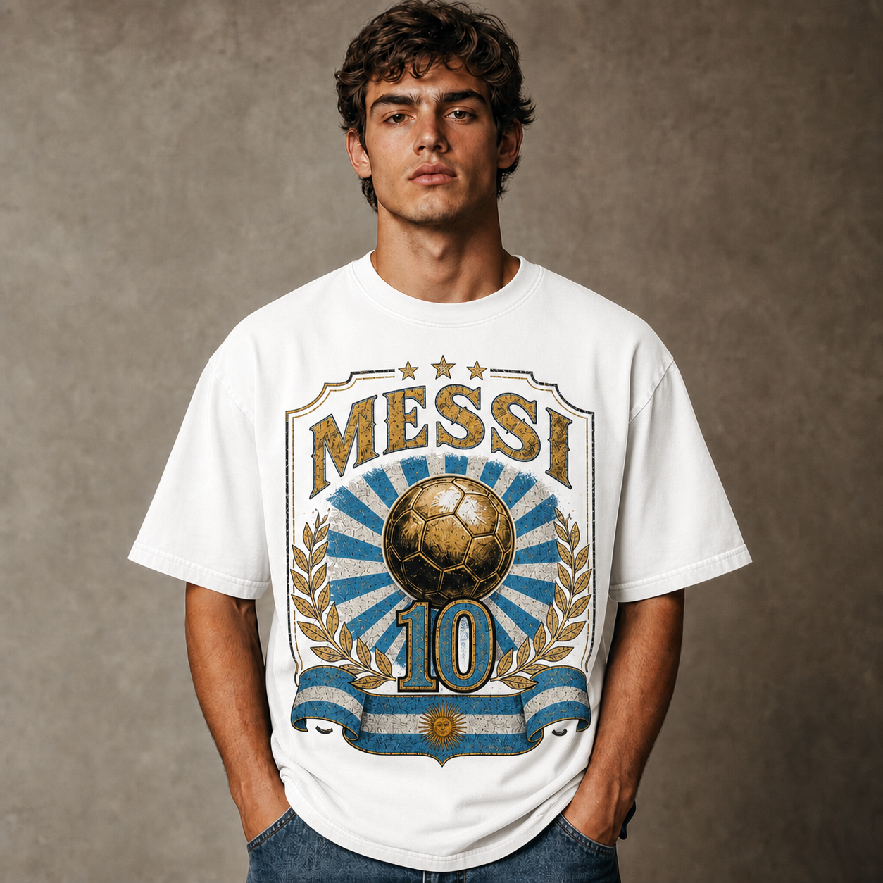 Messi World Cup Printed T-Shirt Unisex Loose Fit T-Shirt 100% Cotton Soft Comfortable Summer Casual Printed Top