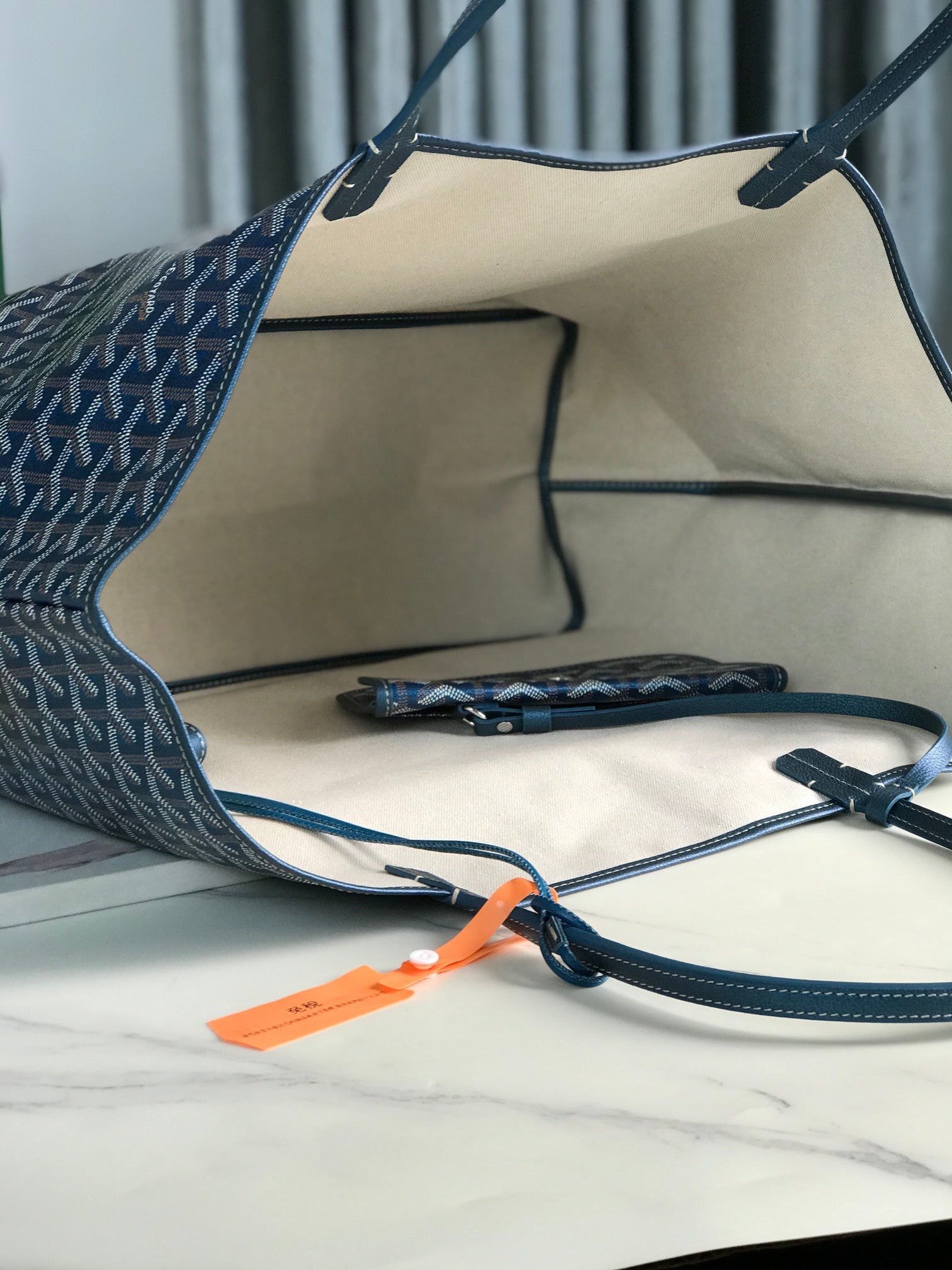 Goyard Saint Louis Gm Bag 40Cm Deep Blue Canvas Chevroches Calfskin