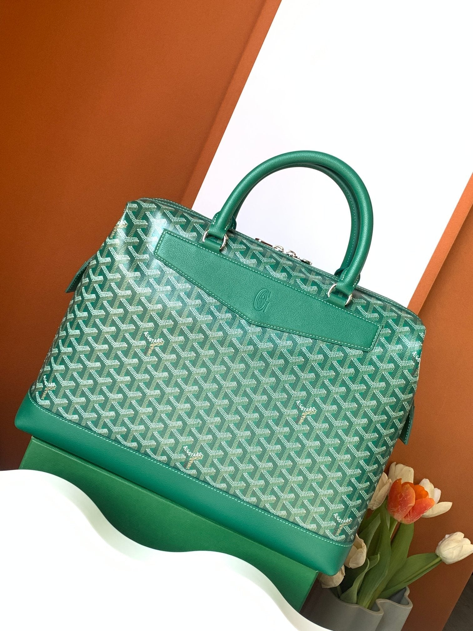 Goyard Cisalpin Document Case 39 Cm Green Goyardine Canvas And Calfskin