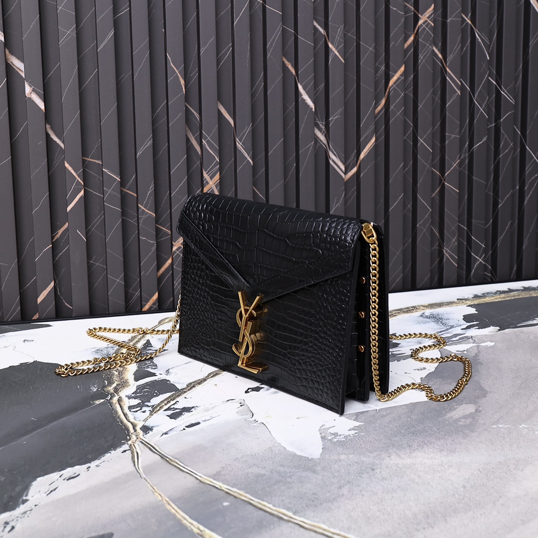 Saint Laurent Cassandra Shiny Leather Cross-Body Bag Black