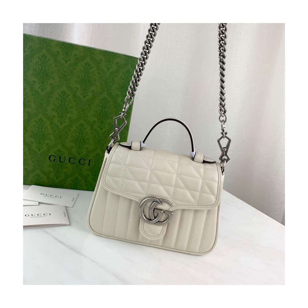 Gucci GG Marmont White Matelasse Leather Mini Top Handle Bag