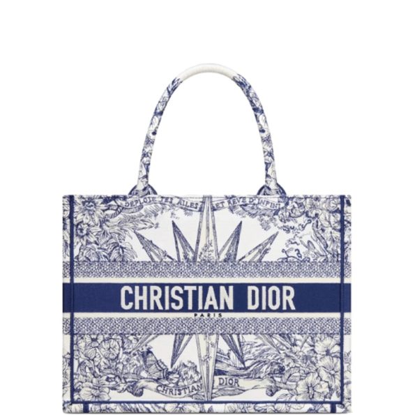 DIOR MEDIUM BOOK TOTE WHITE BLUE REEVE D’INFINI EMBROIDERY 36CM