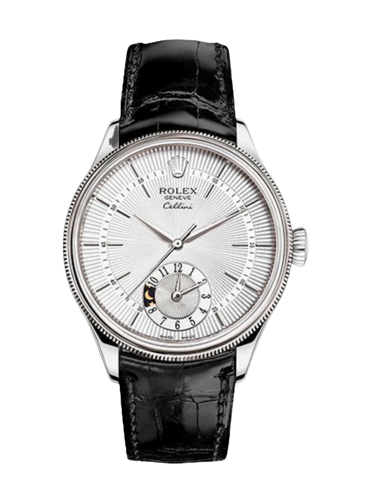 【Super Clone】Rolex Cellini Dual Time 50529 Silver Sunburst Dial Brown Leather Strap 39mm Mens Replica Watch