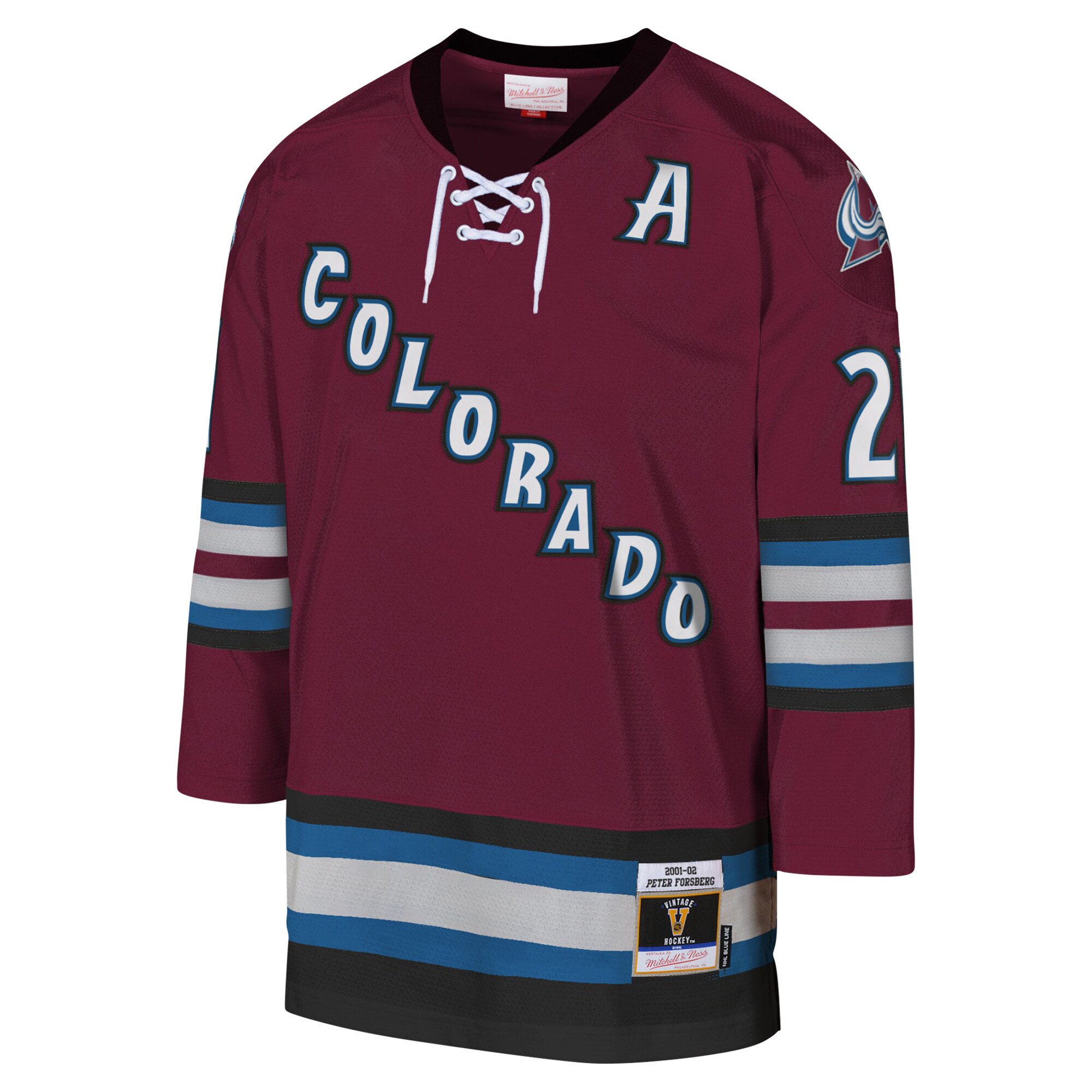 Peter Forsberg Colorado Avalanche Mitchell & Ness Youth 2001-02 Blue Line Player Jersey – Burgundy