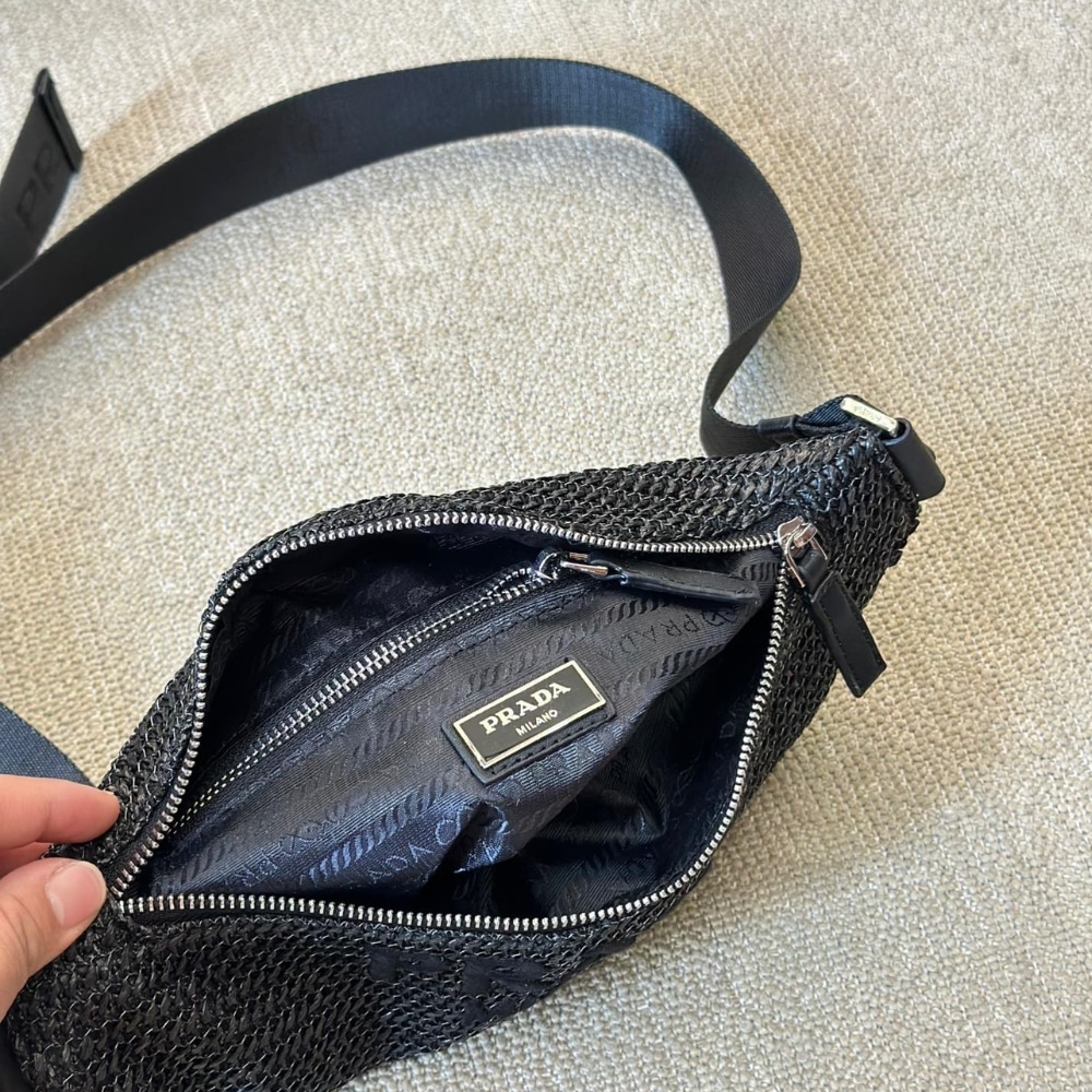 Prada Crochet Belt Bag Black 30Cm