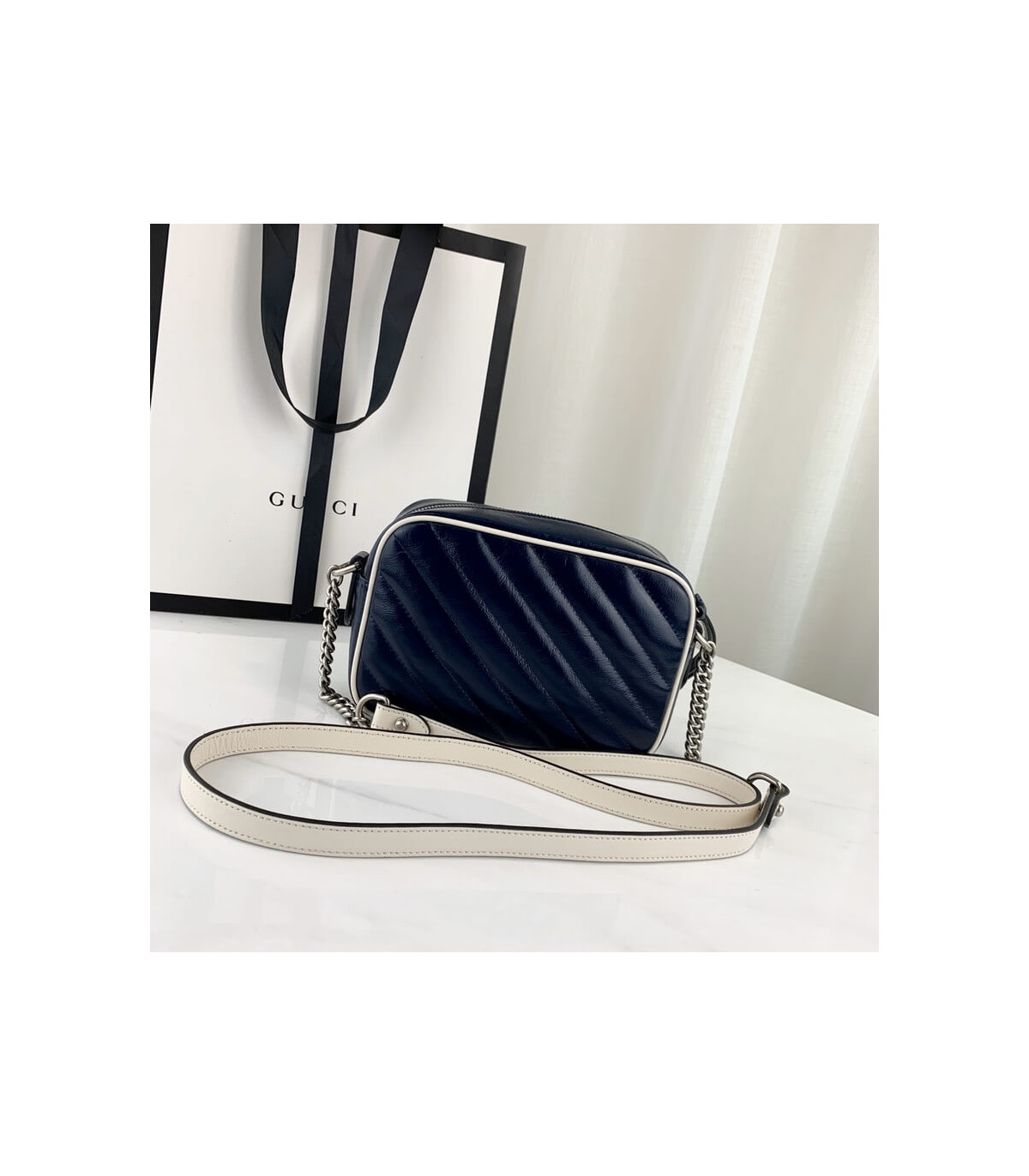 Gucci Diagonal GG Marmont Mini Bag Blue/White
