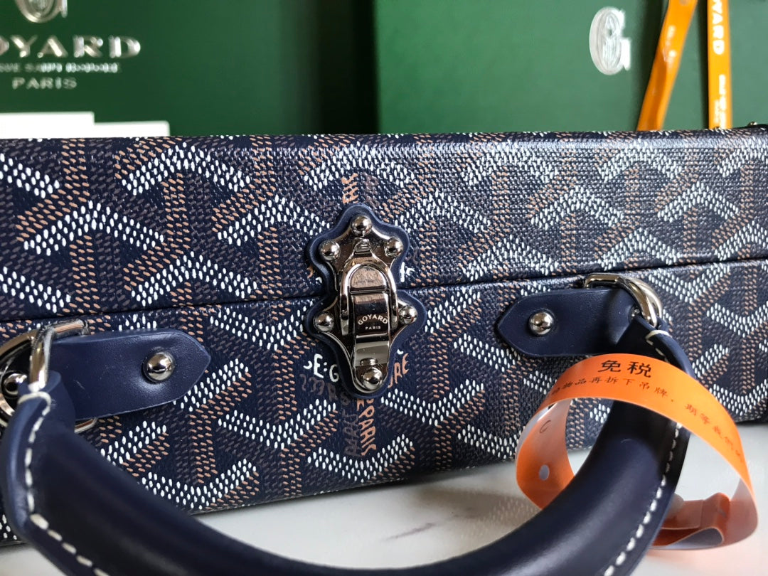 Goyard Grand Hôtel Trunk Bag 24.5cm Navy Blue Goyardine Canvas And Calfskin